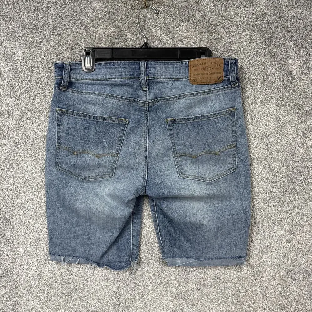 American Eagle Outfitters Bermuda Shorts 31x9 Blue Core Flex Distressed Grunge